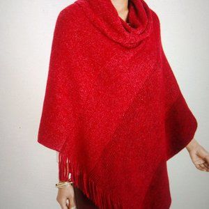 Chico's Cowl Neck Shine Red Poncho